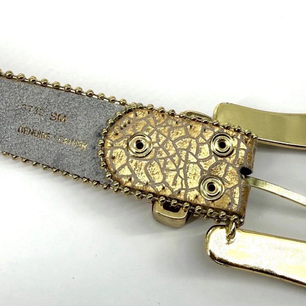 Gold Metallic Rhinestone Western Belt Small Crystal Embossed Croc Cowgirl Bling